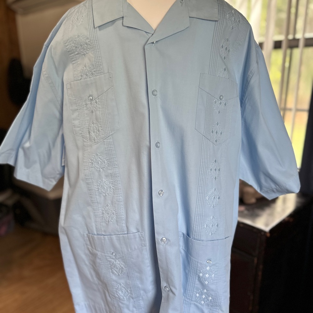 HAVANERA AUTHENTIC EMBROIDERED GUAYABERA SHIRT, BALLAD BLUE 2XL (3 available)